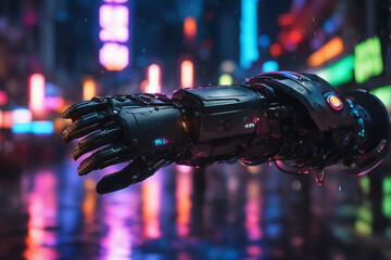 Prosthetics for the robotic arm of the future In cyberpunk style.
