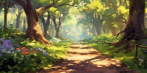 Sunlit Path - A sun-dappled path winds through a peaceful park, inviting a leisurely stroll. ☀️🌳