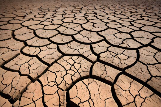 A cracked lake bed that dried up as a result of the drought