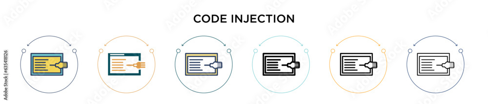 Poster code injection icon in filled, thin line, outline and stroke style. vector illustration of two color