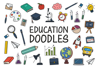 Education doodles color hand drawn icons