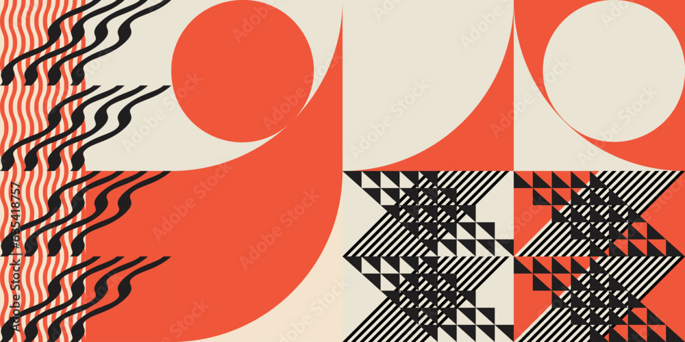 Leinwandbilder Modern abstract geometric  vector seamless pattern with simple elements and shapes like circle, square and triangle. Graphic pastel colored minimalist background.