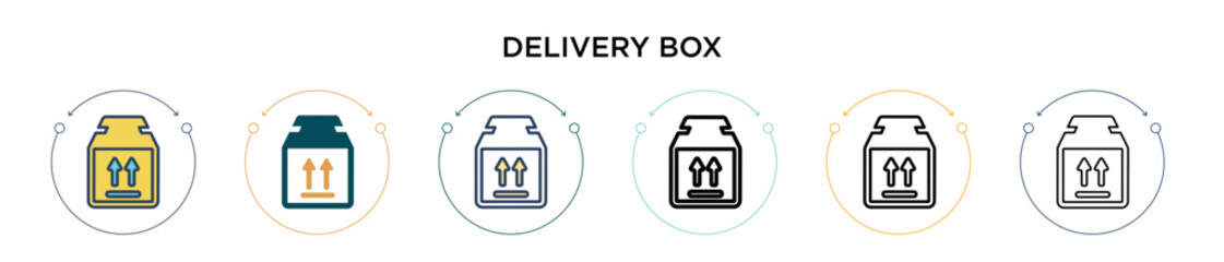 Delivery box icon in filled, thin line, outline and stroke style. Vector illustration of two colored and black delivery box vector icons designs can be used for mobile, ui, web