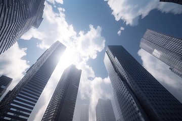 Sunlit Skyscraper. Captivating Business Cityscape with Towering Skyline as Background