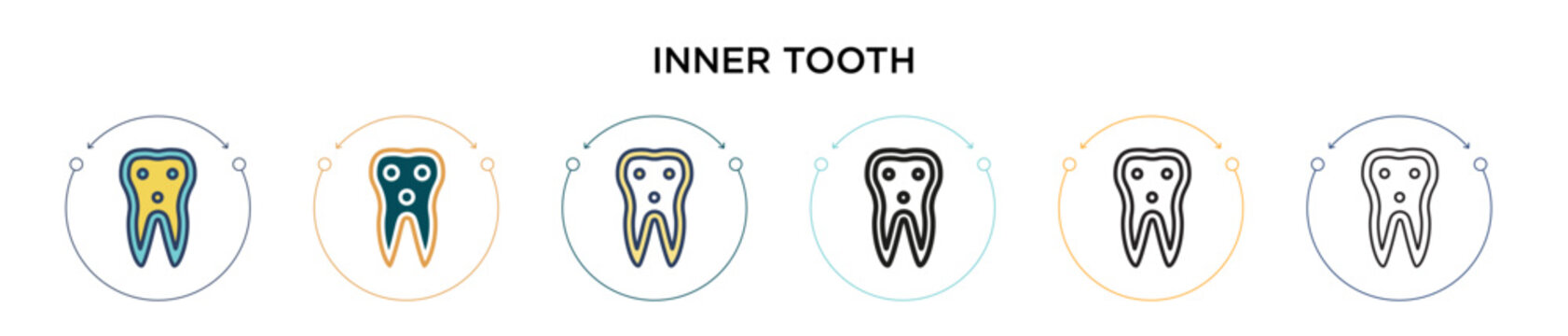 Inner tooth icon in filled, thin line, outline and stroke style. Vector illustration of two colored and black inner tooth vector icons designs can be used for mobile, ui, web