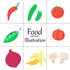 Vector vegetables icons set in cartoon style