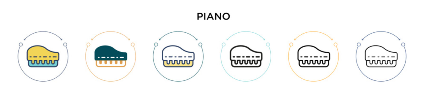 Piano icon in filled, thin line, outline and stroke style. Vector illustration of two colored and black piano vector icons designs can be used for mobile, ui, web