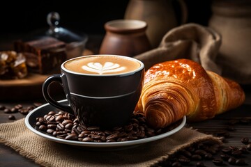 A cup of coffee and croissants, Generative Ai