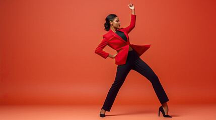Fototapeta na wymiar empowered woman in red, generative ai