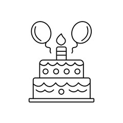 Birthday party, cake, baloon, children, kid, man, present, gift, silhouette, candles, graphic black and white illustration