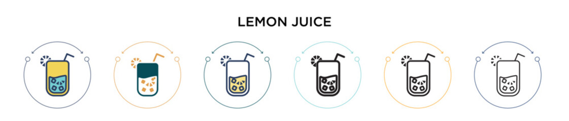 Lemon juice icon in filled, thin line, outline and stroke style. Vector illustration of two colored and black lemon juice vector icons designs can be used for mobile, ui, web
