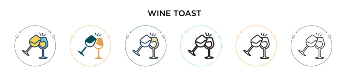 Wine toast icon in filled, thin line, outline and stroke style. Vector illustration of two colored and black wine toast vector icons designs can be used for mobile, ui, web