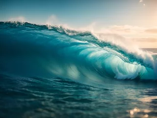 Fotobehang photoreal ocean wave background for web banner or backdrop.  AI generative. © Arafatul