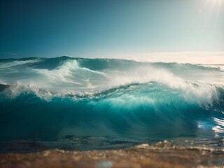 photoreal ocean wave background for web banner or backdrop.  AI generative.