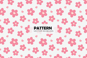 Pink flowers with hearts cute shape seamless repeat pattern