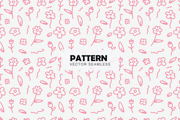 Pink floral drawn lines cute shape seamless repeat pattern