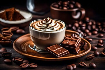 Coffee and hot chocolate with whipped cream - obrazy, fototapety, plakaty