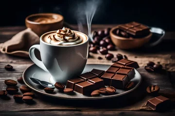 Foto op Aluminium Coffee and hot chocolate with whipped cream © Arqumaulakh50