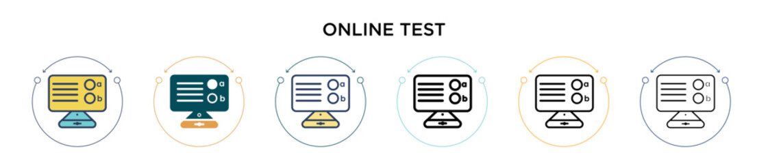 Online test icon in filled, thin line, outline and stroke style. Vector illustration of two colored and black online test vector icons designs can be used for mobile, ui, web