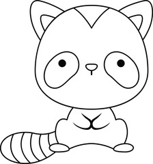 a vector of a cute raccoon in black and white coloring