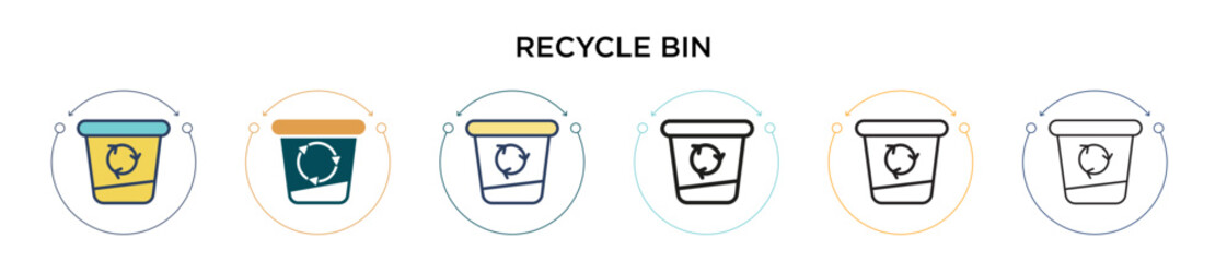 Recycle bin icon in filled, thin line, outline and stroke style. Vector illustration of two colored and black recycle bin vector icons designs can be used for mobile, ui, web