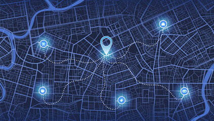 Abstract Map city with gps pins. Direction markers for navigation. Street, road, park, river on plan town. Background with location system. Urban map with pointers, signs, arrows for travel. Vector