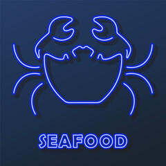 crab neon sign, modern glowing banner design, colorful modern design trends on black background. Vector illustration.