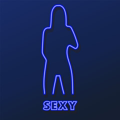 beauty girl neon sign, modern glowing banner design, colorful modern design trends on black background. Vector illustration.