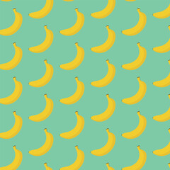 Seamless pattern with yellow bananas on a green background, vector illustration.