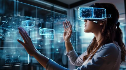 Individuals wearing VR glasses for work and entertainment, seamlessly blending technology into daily life. 'generative AI' 