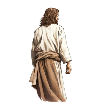 Illustration of the silhouette of Jesus Christ the Savior with white clothes standing on his back Generative AI
