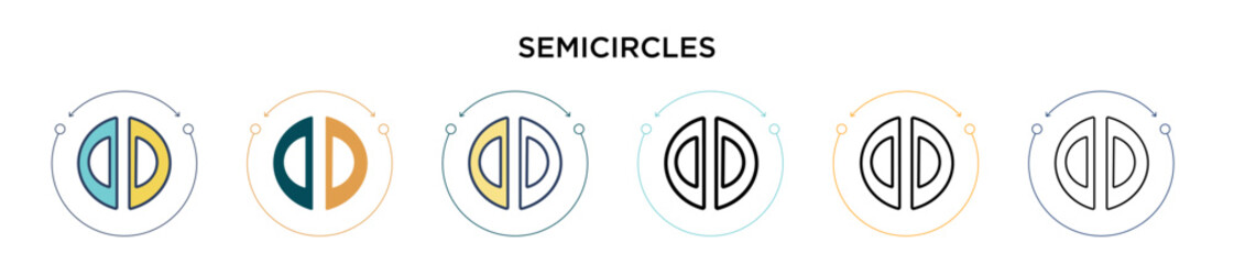 Semicircles icon in filled, thin line, outline and stroke style. Vector illustration of two colored and black semicircles vector icons designs can be used for mobile, ui, web