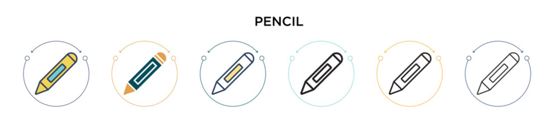 Pencil icon in filled, thin line, outline and stroke style. Vector illustration of two colored and black pencil vector icons designs can be used for mobile, ui, web