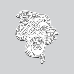 Panther and snake outline tattoo illustration vector design.