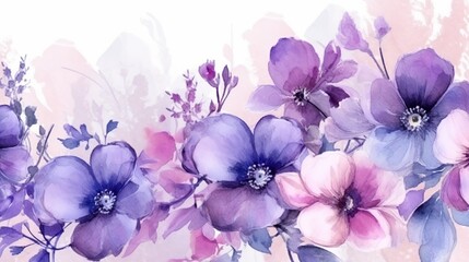 Fototapeta na wymiar Watercolor illustration of colorful flowers. Generative AI