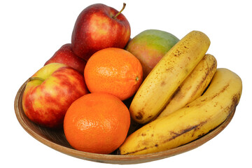 Fruits. Ripe and tasty fruits in a wooden bowl.