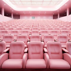 Obraz premium A grand auditorium with plush pink chairs beckons, inviting visitors to relax and enjoy the cinematic experience of the timeless walls that surround them