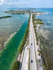 Aerial view of highway US-1 on Tavernier key island in the Florida Keys