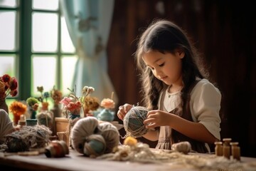 A talented girl crafting a DIY project with her hands, Generative Ai
