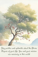 tree with snowflakes - Spiritual Positive Quote - Watercolor Landscape wall art - Generative AI