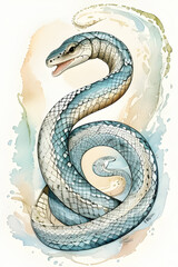 Fototapeta premium snake in the water - Watercolor Landscape wall art - Generative AI