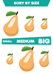Match the pear by size. Educational logical game for children. An educational book