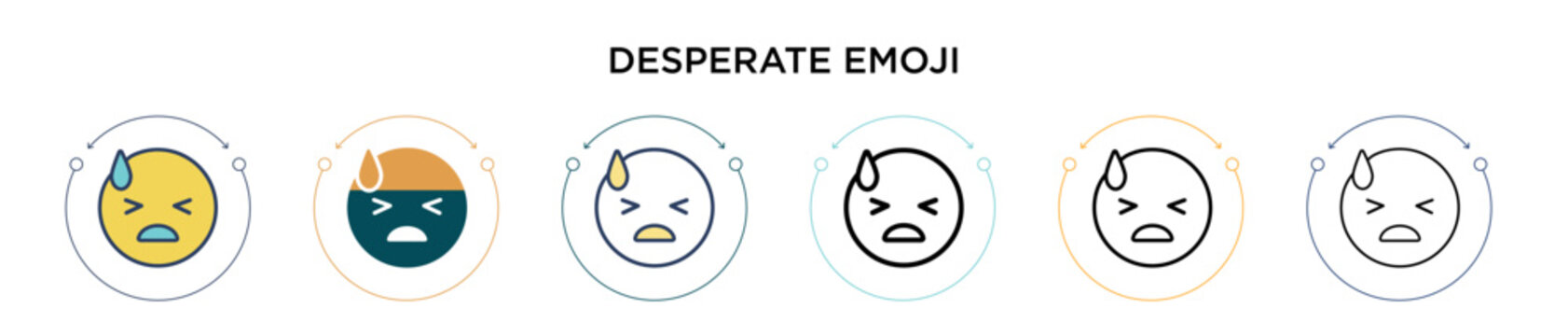 Desperate emoji icon in filled, thin line, outline and stroke style. Vector illustration of two colored and black desperate emoji vector icons designs can be used for mobile, ui, web