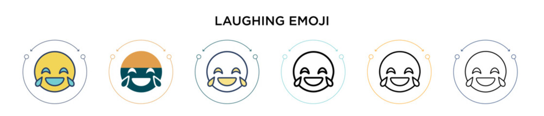 Laughing emoji icon in filled, thin line, outline and stroke style. Vector illustration of two colored and black laughing emoji vector icons designs can be used for mobile, ui, web