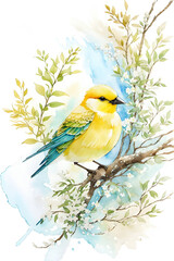 bird on a branch - Watercolor Landscape wall art - Generative AI