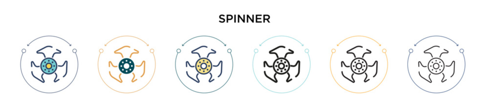 Spinner icon in filled, thin line, outline and stroke style. Vector illustration of two colored and black spinner vector icons designs can be used for mobile, ui, web