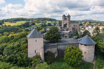 Aerial view of Greifenstein Castle near the village of the same name in eastern Westerwald/Germany