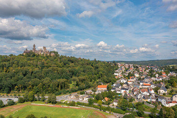 Aerial view of Braunfels Castle near the village of the same name in eastern Hochtaunus/Germany