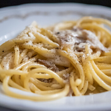 Long Pasta In White Bowl