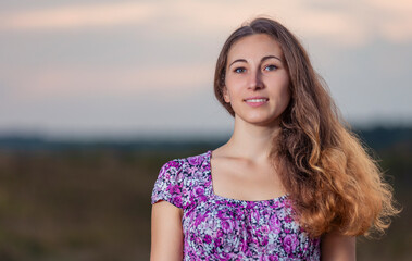 Fototapeta premium portrait of a girl walking in nature